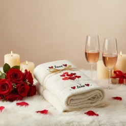 Set asciugamani romantici con cuori e scritta love