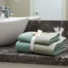Set Asciugamani 1+1 Spugna e Bordo in Lino Verde | Design Bagno