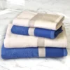 Set 2 coppie di asciugamani GEA bordo in raso panna-blu