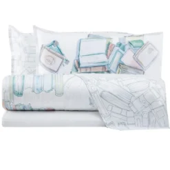 Set copripiumino matrimoniale Trussardi BOOKS raso di cotone bianco