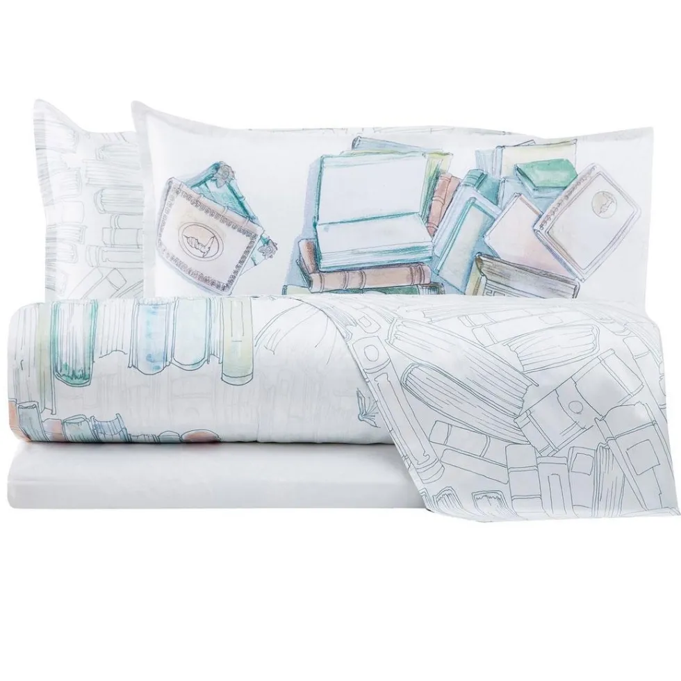 Set copripiumino matrimoniale Trussardi BOOKS raso di cotone bianco