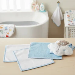 Set 3 lavette Neonato Orsetto azzurro 23x23 cm + spugna