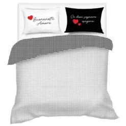 Set lenzuola in raso Camomilla Night&Day fantasia vichy bianco-nero