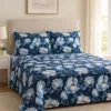 Set Lenzuola Matrimoniali Enrico Coveri LUAN Floreale blu in percalle
