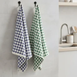Set 2x strofinacci in cotone ritorto canovacci 60x75 quadretti verde-blu