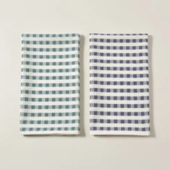Set 2x strofinacci in cotone ritorto canovacci 60x75 quadretti verde-blu