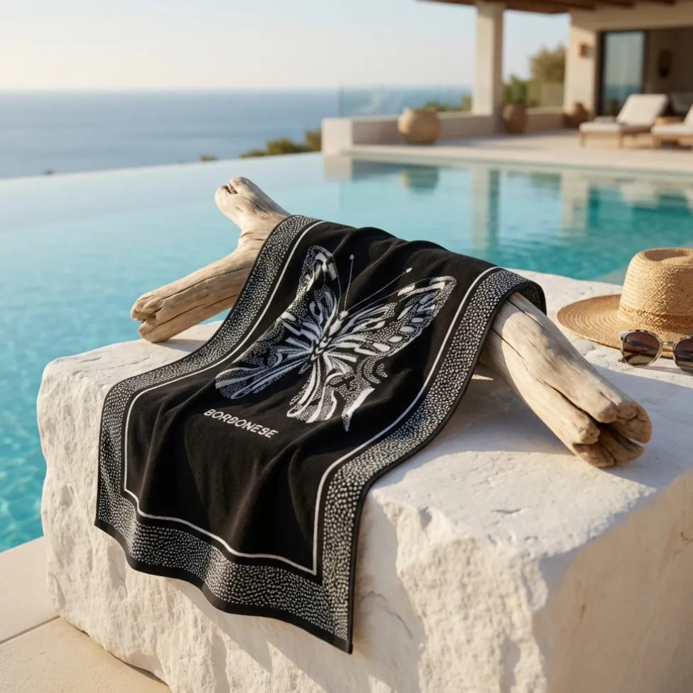 Telo da mare in spugna BORBONESE Butterfly Nero 100x180