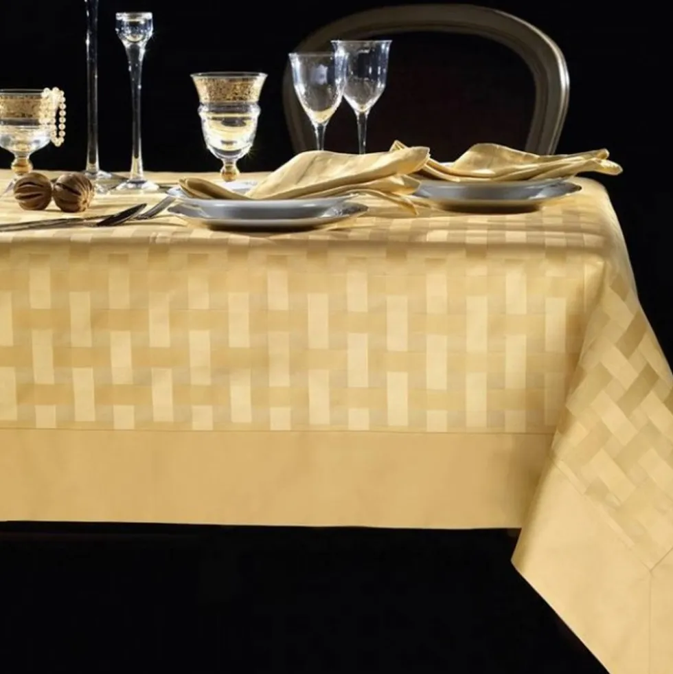Tovaglia fiandra di cotone PIAZZA PITTI 150x220 8 tovaglioli oro INTRECCIO