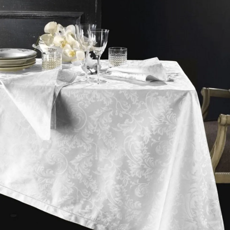 Tovaglia in fiandra PIAZZA PITTI 180x280 cm - 12 tovaglioli bianco Manuela