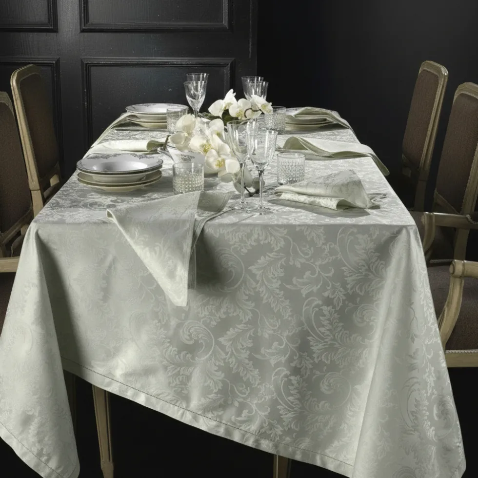 Tovaglia PIAZZA PITTI 150x180 cm in fiandra con 6 tovaglioli grigio perla Manuela