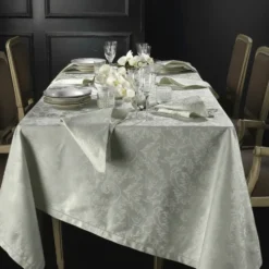 Tovaglia rotonda PIAZZA PITTI Ø 180 cm fiandra con 8 tovaglioli grigio perla Manuela