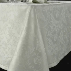 Tovaglia rotonda PIAZZA PITTI Ø 180 cm fiandra con 8 tovaglioli grigio perla Manuela