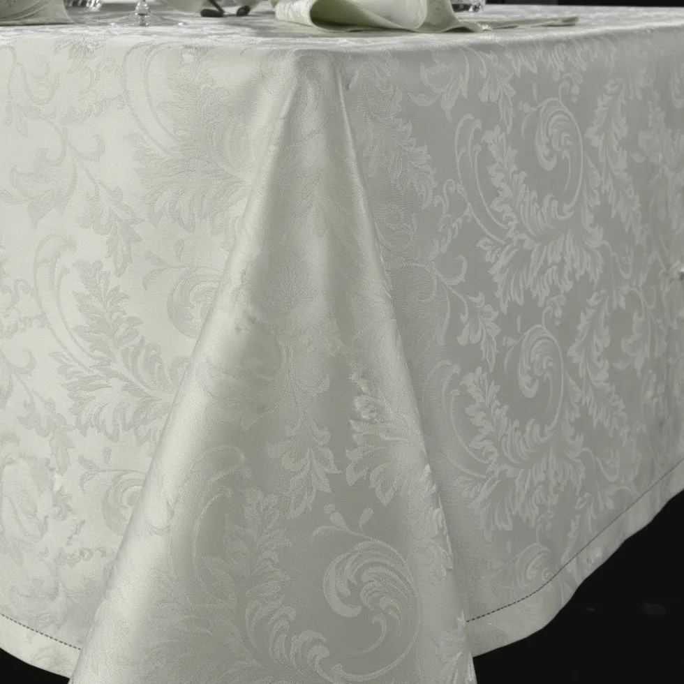 Tovaglia rotonda PIAZZA PITTI Ø 180 cm fiandra con 8 tovaglioli grigio perla Manuela