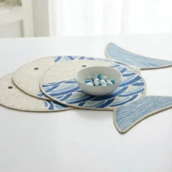 Tovaglietta sagomata in cotone fantasia marina Blue Fish 33x48 cm
