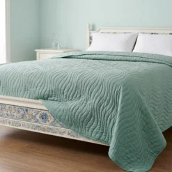 Trapuntino sottile Matrimoniale Design a Onde Sunny Wave verde