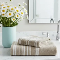 Trussardi Set 1+1 asciugamano e ospite Sponge Stripes sabbia